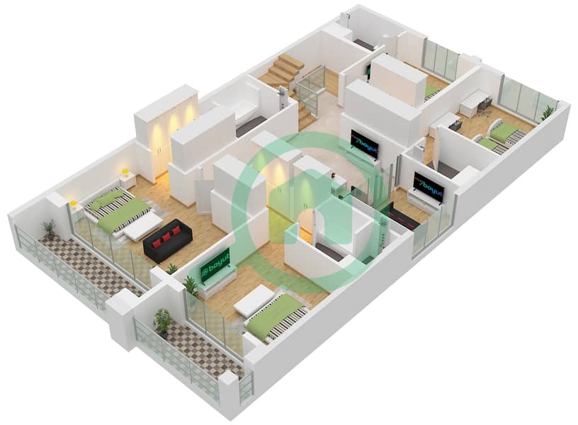 المخططات الطابقية لتصميم النموذج / الوحدة MANSION D / UNIT EDGE 2 تاون هاوس 5 غرف نوم - خليج الجنوب 4 Type Mansion D Unit Edge 2 First Floor interactive3D