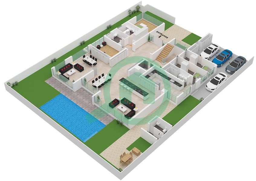 المخططات الطابقية لتصميم النموذج / الوحدة MANSION A/UNIT MANSION 1 فیلا 6 غرف نوم - خليج الجنوب 4 Type Mansion A Unit Mansion 1 Ground Floor interactive3D