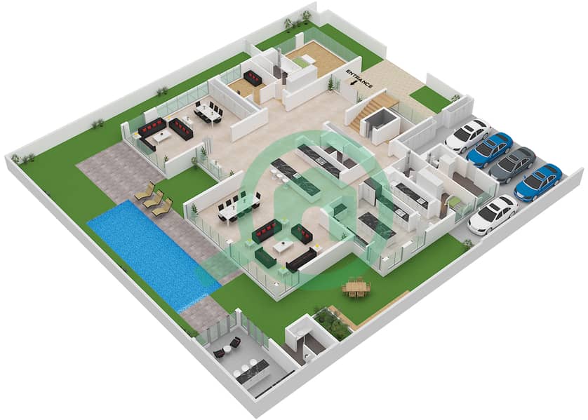 المخططات الطابقية لتصميم النموذج / الوحدة MANSION A/UNIT MANSION 1 فیلا 7 غرف نوم - خليج الجنوب 4 Type Mansion A Unit Mansion 1 Ground Floor interactive3D