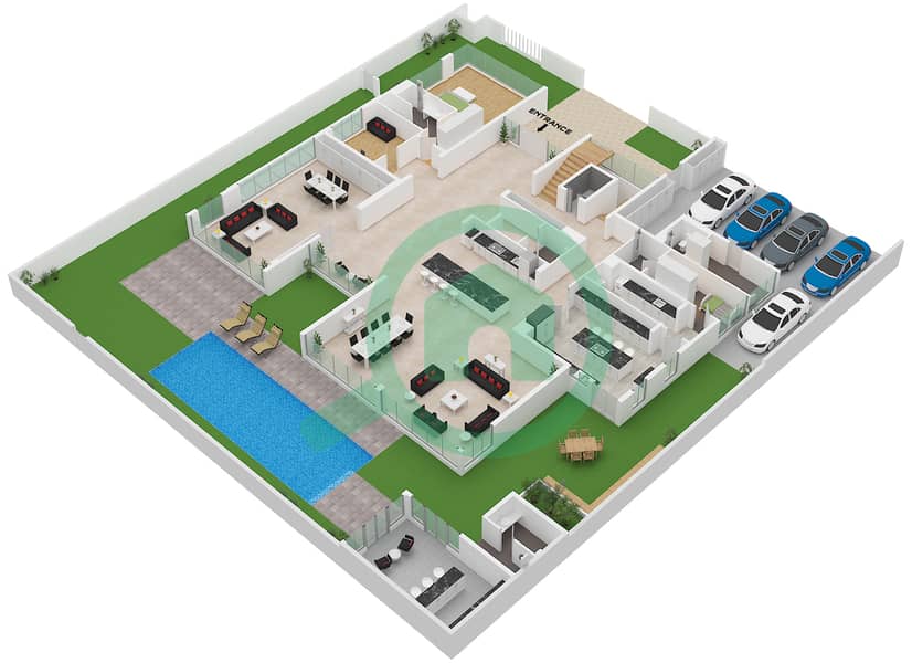 المخططات الطابقية لتصميم النموذج / الوحدة MANSION B/UNIT MANSION 2 فیلا 7 غرف نوم - خليج الجنوب 4 Type Mansion B Unit Mansion 2 Ground Floor interactive3D