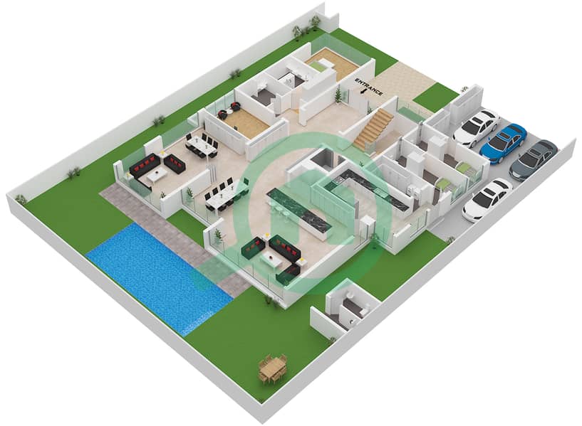 المخططات الطابقية لتصميم النموذج / الوحدة MANSION B/UNIT MANSION 2 فیلا 6 غرف نوم - خليج الجنوب 4 Type Mansion B Unit Mansion 2 Ground Floor interactive3D