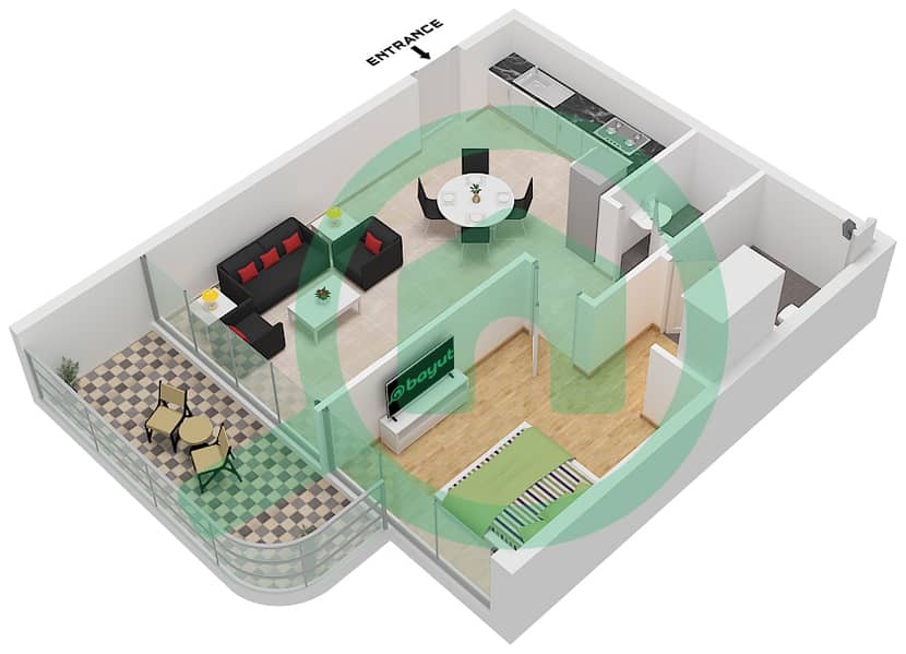 المخططات الطابقية لتصميم النموذج / الوحدة C/UNIT 6-7 FLOOR 3,5,7,9 شقة 1 غرفة نوم - أوبالز من الدانوب برج 1 Type C Unit 6-7 Floor 3,5,7,9,11,13,15,17,19 interactive3D