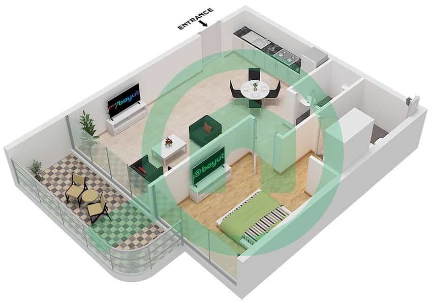 المخططات الطابقية لتصميم النموذج / الوحدة E/UNIT 6-7 FLOOR 4,6,8,10 شقة 1 غرفة نوم - أوبالز من الدانوب برج 1 Type E Unit 6-7 Floor 4,6,8,10,12,14,16,18 interactive3D