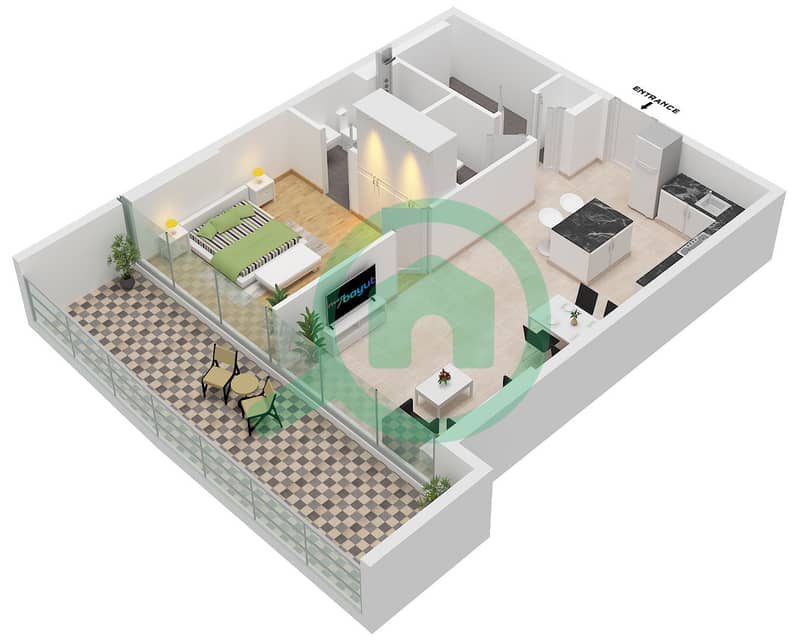 Altia One - Апартамент 1 Спальня планировка Тип/мера 1 / UNIT 4 FLOOR 1 Type 1 Unit 4 Floor 1 interactive3D