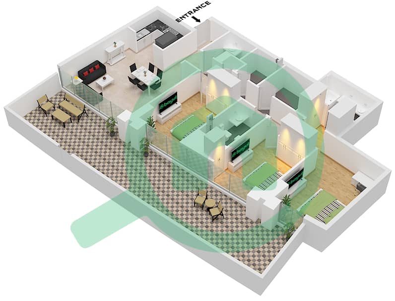 Harbour Gate - 3 Bedroom Apartment Unit G11 GROUND FLOOR Floor plan Unit G11 Ground Floor interactive3D