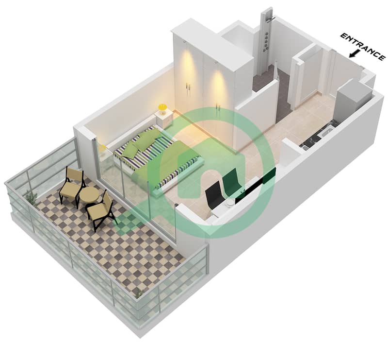 Azizi Venice 8 Building B - 单身公寓单位6 FLOOR 1戶型图 Unit 6 Floor 1 interactive3D