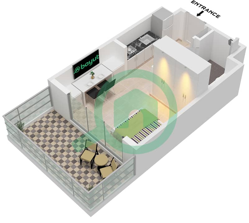 Azizi Venice 8 Building B - 单身公寓单位11,12,30,37 FLOOR 1-10戶型图 Unit 12,30,37 Floor 1 Unit 11 Floor 1-10 interactive3D