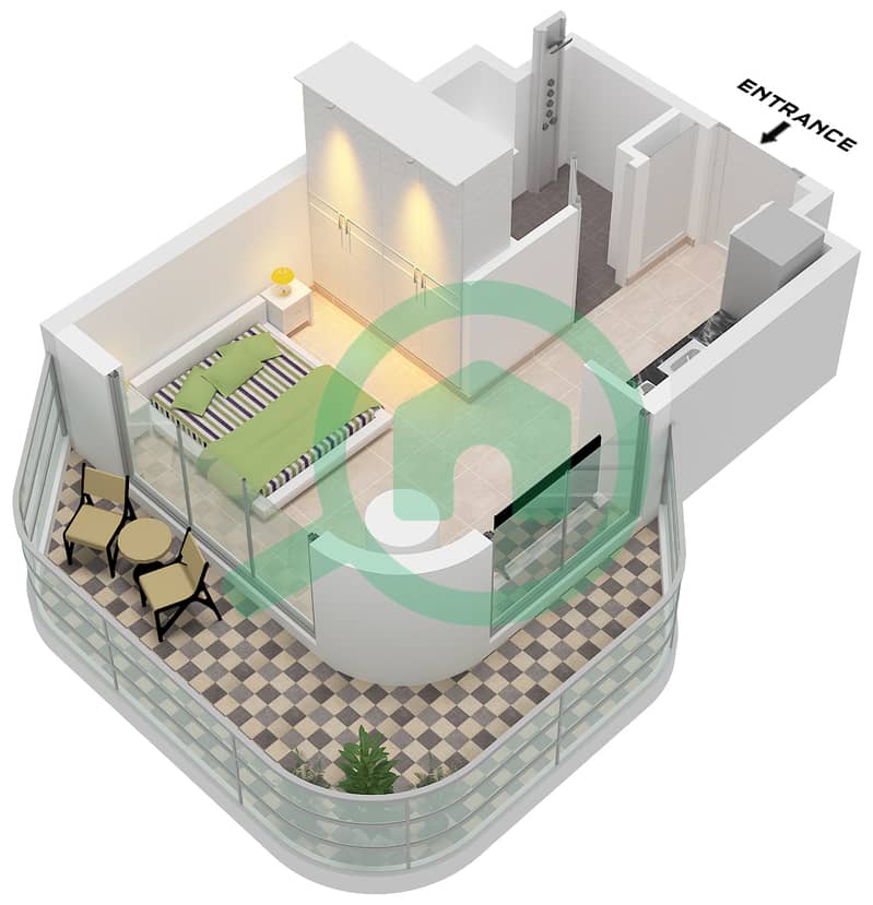 Azizi Venice 8 Building B - 单身公寓单位1 FLOOR 2-10戶型图 Unit 1 Floor 2-10 interactive3D