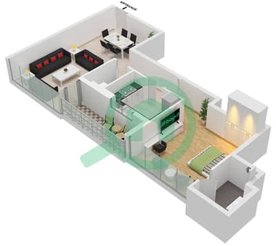 المخططات الطابقية لتصميم الوحدة 06 شقة 1 غرفة نوم - برج عائشة