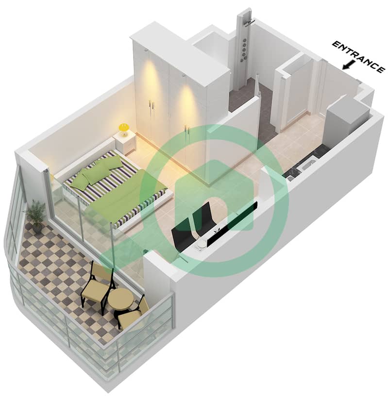 Azizi Venice 8 Building B - 单身公寓单位19 FLOOR 2-10戶型图 Unit 19 Floor 2-10 interactive3D