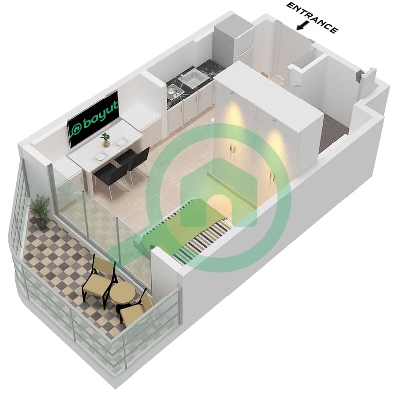 Azizi Venice 8 Building B - 单身公寓单位10 FLOOR 2-10戶型图 Unit 10 Floor 2-10 interactive3D