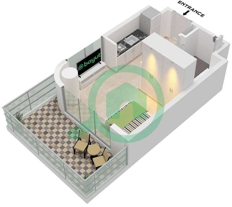 Azizi Venice 8 Building B - 单身公寓单位29 FLOOR 1戶型图 Unit 29 Floor 1 interactive3D
