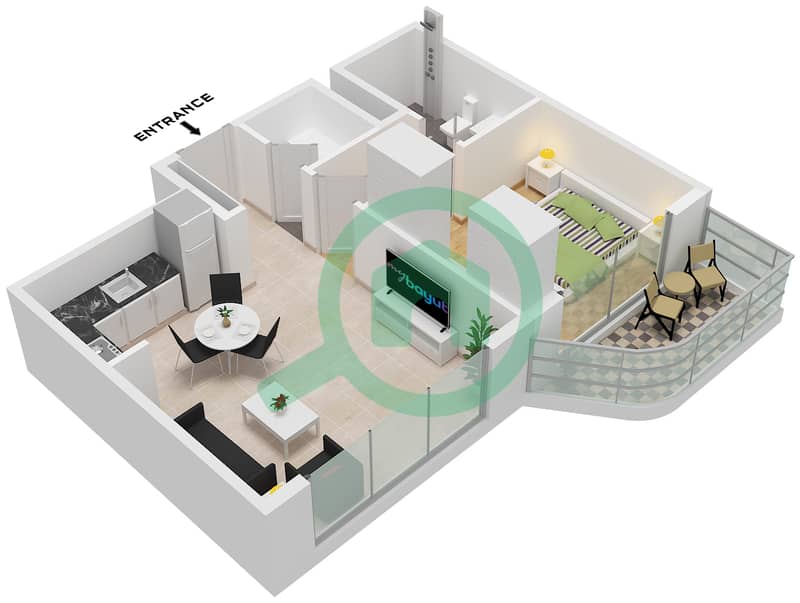 Azizi Venice 8 Building B - 1 卧室公寓单位13 FLOOR 2-10戶型图 Unit 13 Floor 2-10 interactive3D