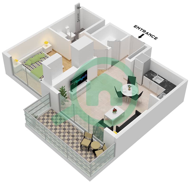 Azizi Venice 8 Building B - 1 卧室公寓单位4,25 FLOOR 2-10戶型图 Unit 4,25 Floor 2-10 interactive3D