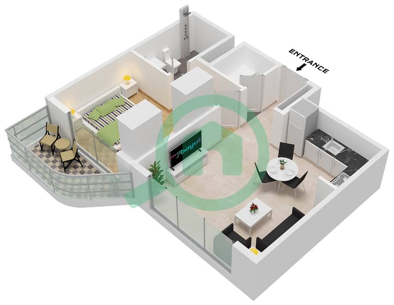 Azizi Venice 8 Building B - 1 卧室公寓单位18 FLOOR 2-10戶型图 Unit 18 Floor 2-10 interactive3D
