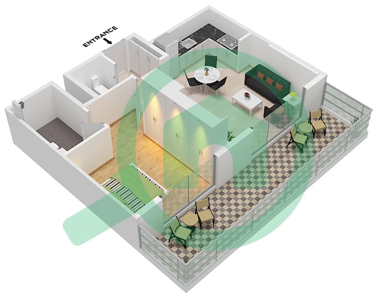 Azizi Venice 8 Building B - 1 Bedroom Apartment Unit 4 FLOOR 1 Floor plan Unit 4 Floor 1 interactive3D