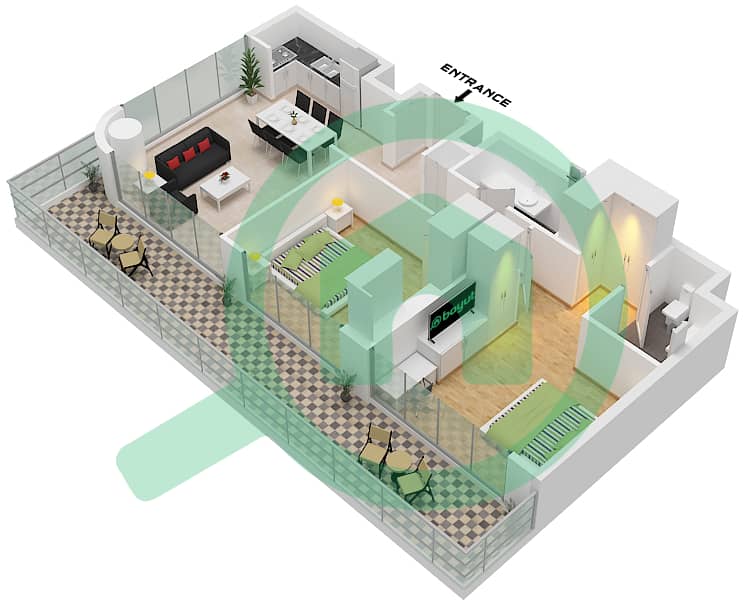 Azizi Venice 8 Building B - 2 Bedroom Apartment Unit 23 FLOOR 1 Floor plan Unit 23 Floor 1 interactive3D