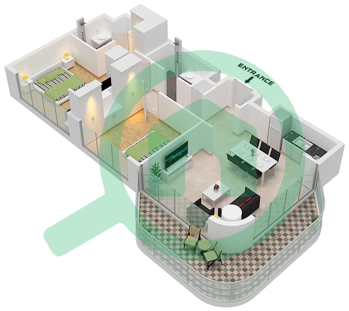 Azizi Venice 8 Building B - 2 卧室公寓单位8 FLOOR 2-10戶型图 Unit 8 Floor 2-10 interactive3D