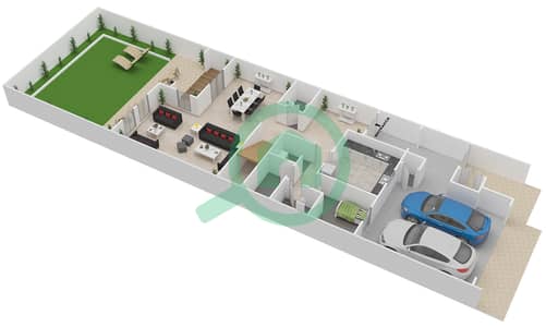 المخططات الطابقية لتصميم النموذج 1B تاون هاوس 3 غرف نوم - حدائق بلووم
