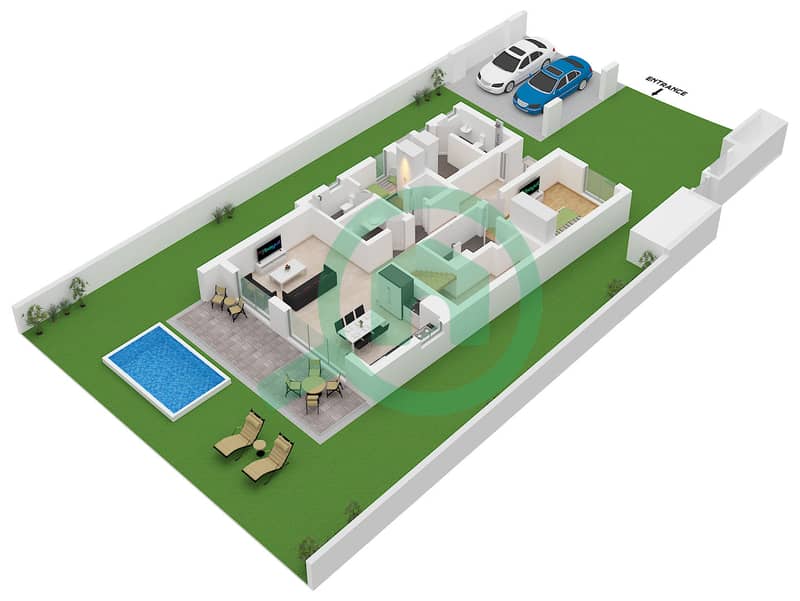 拉姆汉岛 - 4 卧室别墅类型GRACE II戶型图 Type GRACE II Floor Ground interactive3D