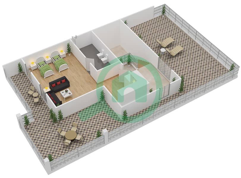 المخططات الطابقية لتصميم النموذج 1A تاون هاوس 4 غرف نوم - حدائق بلووم Second Floor image3D