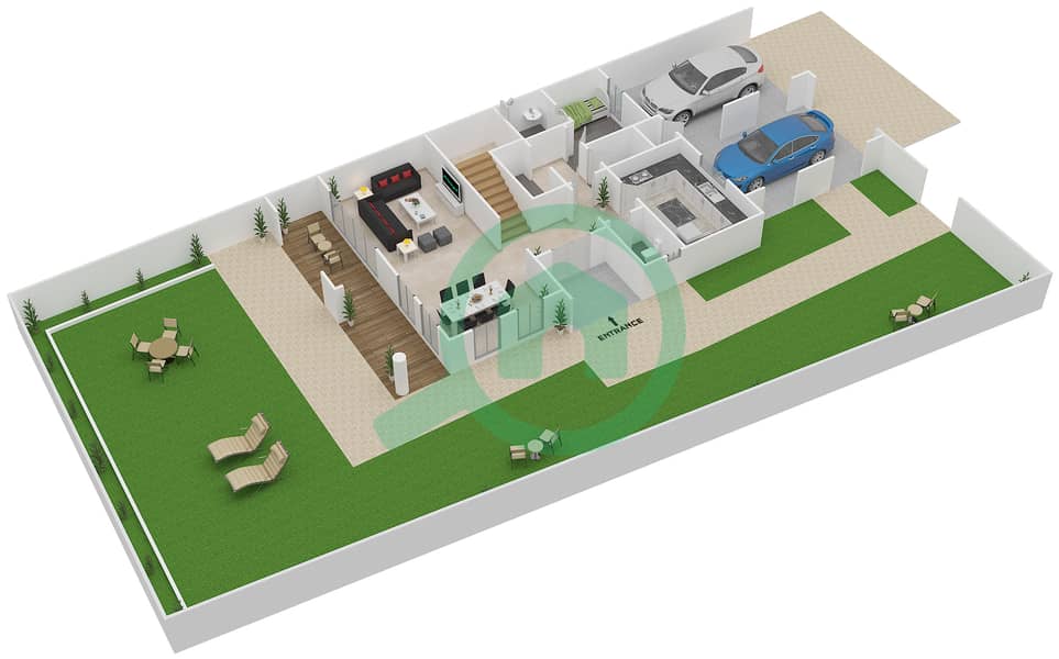Bloom Gardens - 3 Bedroom Villa Type A Floor plan Ground Floor image3D