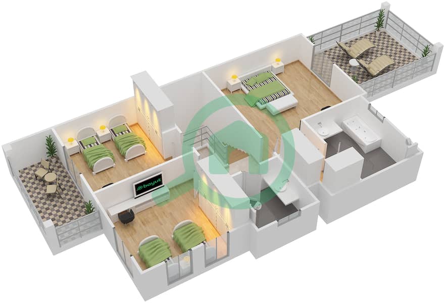 Bloom Gardens - 3 Bedroom Villa Type A Floor plan First Floor image3D