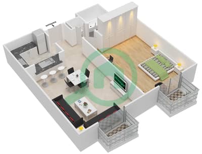 المخططات الطابقية لتصميم التصميم 2 FLOOR 3 شقة 1 غرفة نوم - بوليفارد سنترال بوديوم