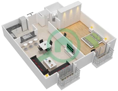المخططات الطابقية لتصميم التصميم 2 FLOOR 4 شقة 1 غرفة نوم - بوليفارد سنترال بوديوم