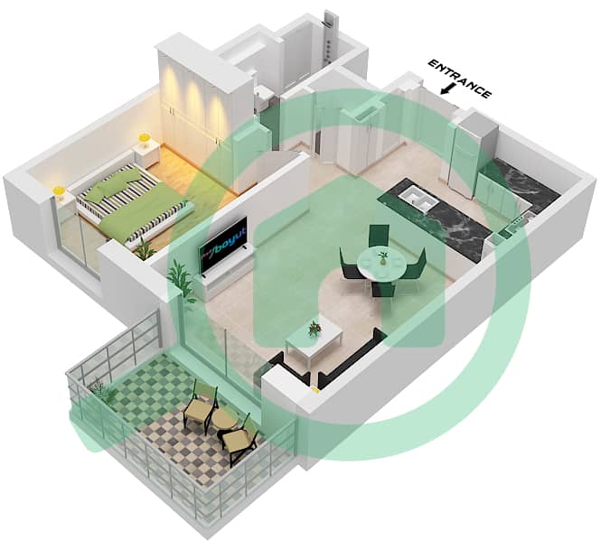 Riwa 1 - 1 卧室公寓类型／单位1B/UNIT G03 FLOOR GROUND戶型图 Type 1B Unit G03 Floor Ground interactive3D