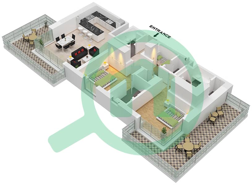 Riwa 1 - 2 卧室公寓类型／单位2D/UNIT G06 FLOOR GROUND戶型图 Type 2D Unit G06 Floor Ground interactive3D
