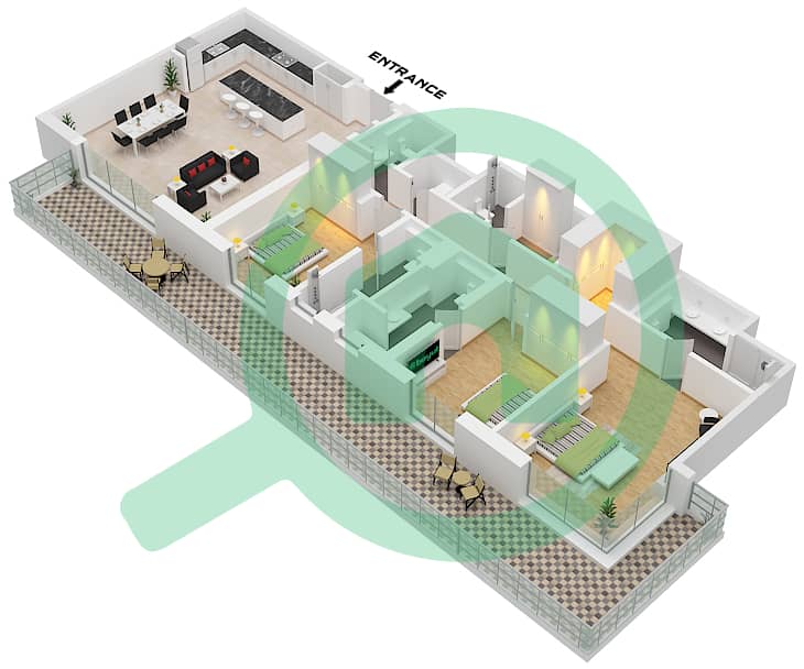 Riwa 1 - 3 卧室公寓类型／单位3A/UNIT G04 FLOOR GROUND戶型图 Type 3A Unit G04 Floor Ground interactive3D