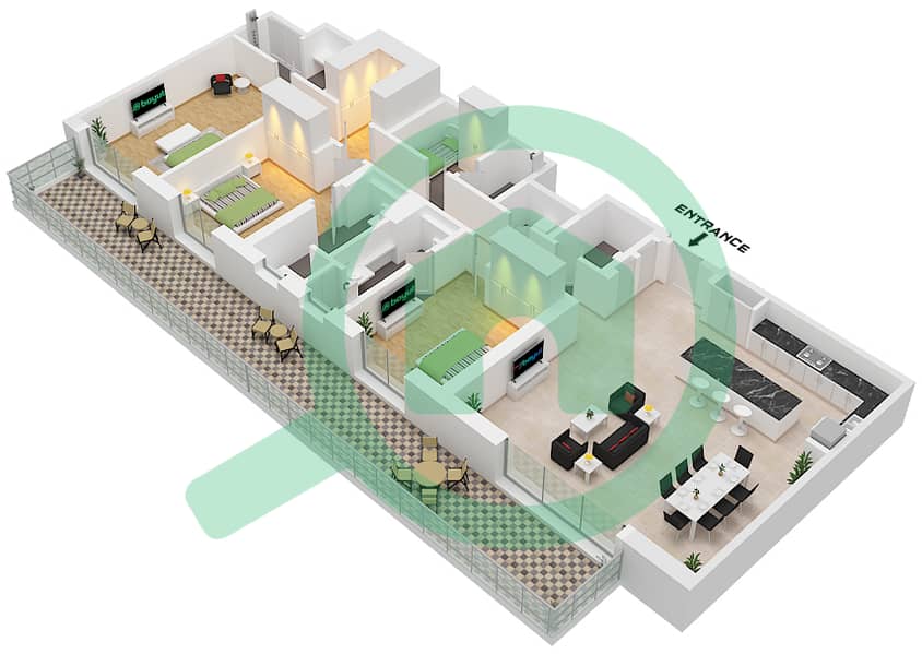 Riwa 1 - 3 卧室公寓类型／单位3B/UNIT G05 FLOOR GROUND戶型图 Type 3B Unit G05 Floor Ground interactive3D