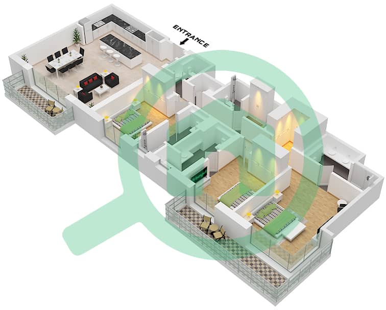 Riwa 1 - 3 卧室公寓类型／单位3D / UNIT 5 FLOOR 1-2,4,6戶型图 Type 3D Unit 5 Floor 1-2,4,6 interactive3D