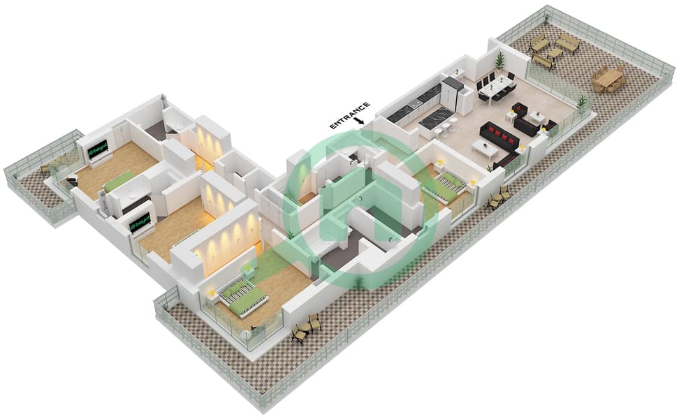 Riwa 1 - 4 卧室公寓类型／单位4A / UNIT 1 FLOOR 10戶型图 Type 4A Unit 1 Floor 10 interactive3D