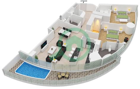 المخططات الطابقية لتصميم النموذج 1A FLOOR 12-31 شقة 2 غرفة نوم - مرسيدس بنز بليسز بن غاطي