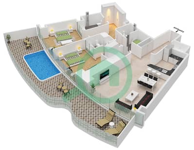 المخططات الطابقية لتصميم النموذج 2A FLOOR 12-31 شقة 2 غرفة نوم - مرسيدس بنز بليسز بن غاطي