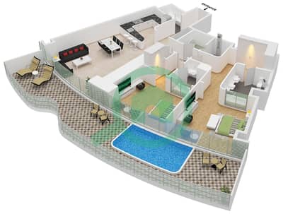 المخططات الطابقية لتصميم النموذج 2B FLOOR 12-31 شقة 2 غرفة نوم - مرسيدس بنز بليسز بن غاطي