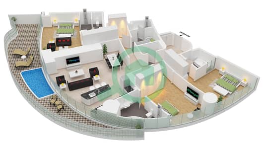 المخططات الطابقية لتصميم النموذج 1A FLOOR 34-52 شقة 3 غرف نوم - مرسيدس بنز بليسز بن غاطي