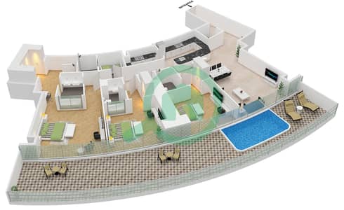 المخططات الطابقية لتصميم النموذج 2 FLOOR 34-52 شقة 3 غرف نوم - مرسيدس بنز بليسز بن غاطي