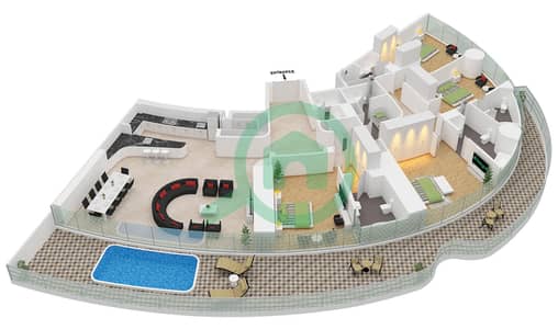 المخططات الطابقية لتصميم النموذج 1A FLOOR 55-58 شقة 4 غرف نوم - مرسيدس بنز بليسز بن غاطي