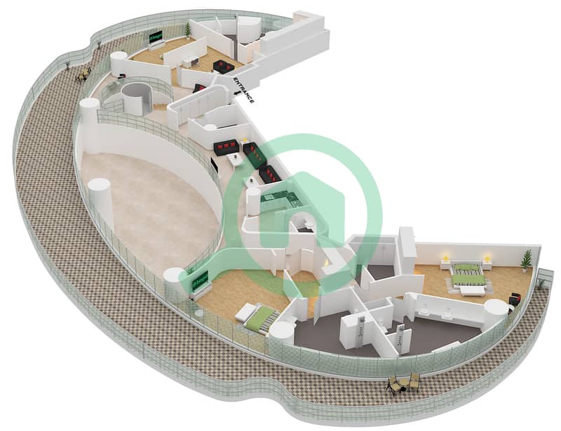 المخططات الطابقية لتصميم النموذج THE DUPLEX PENTHOUSE 1 بنتهاوس 5 غرف نوم - مرسيدس بنز بليسز بن غاطي Type The Duplex Penthouse 1 Floor 63 interactive3D