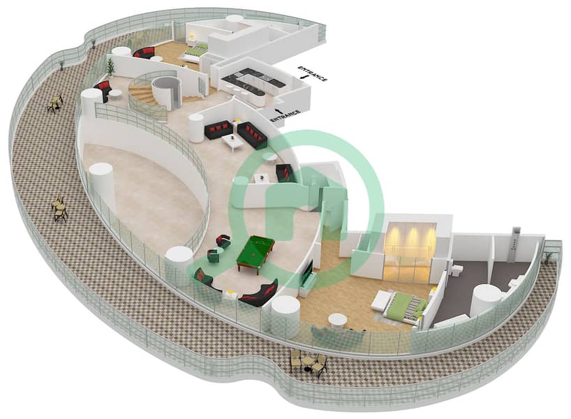 المخططات الطابقية لتصميم النموذج THE TRIPLEX PENTHOUSE بنتهاوس 6 غرف نوم - مرسيدس بنز بليسز بن غاطي Type The Triplex Penthouse Floor 65 interactive3D