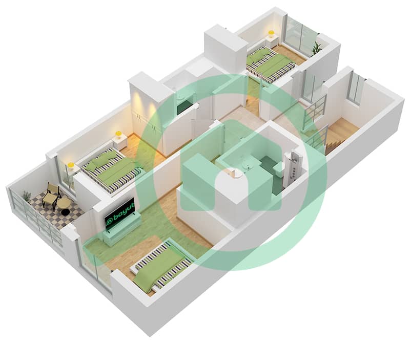 Mudon Al Ranim 4 - 3 Bedroom Townhouse Type/unit 3B1 / UNIT MID Floor plan Type 3B1 Unit MID Floor First interactive3D
