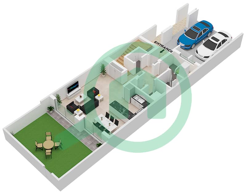 Mudon Al Ranim 4 - 3 Bedroom Townhouse Type/unit 3B1(M)/UNIT MID(MIRRORED) Floor plan Type 3B1(M) Unit MID (Mirrored) Floor Gound interactive3D