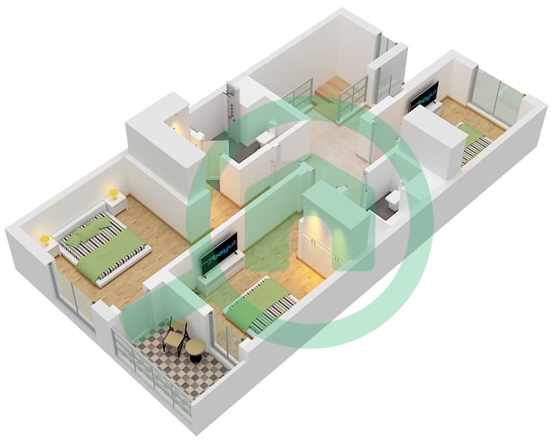 Mudon Al Ranim 4 - 3 Bedroom Townhouse Type/unit 3B1(M)/UNIT MID(MIRRORED) Floor plan Type 3B1(M) Unit MID (Mirrored) Floor First interactive3D