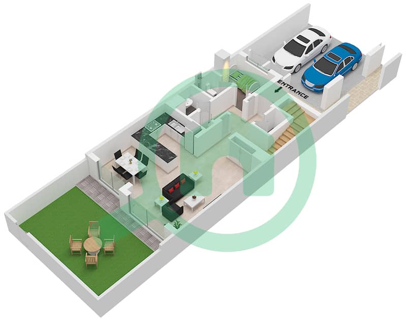 Mudon Al Ranim 4 - 3 Bedroom Townhouse Type/unit 3B2 / UNIT MID Floor plan Type 3B2 Unit MID Floor Ground interactive3D