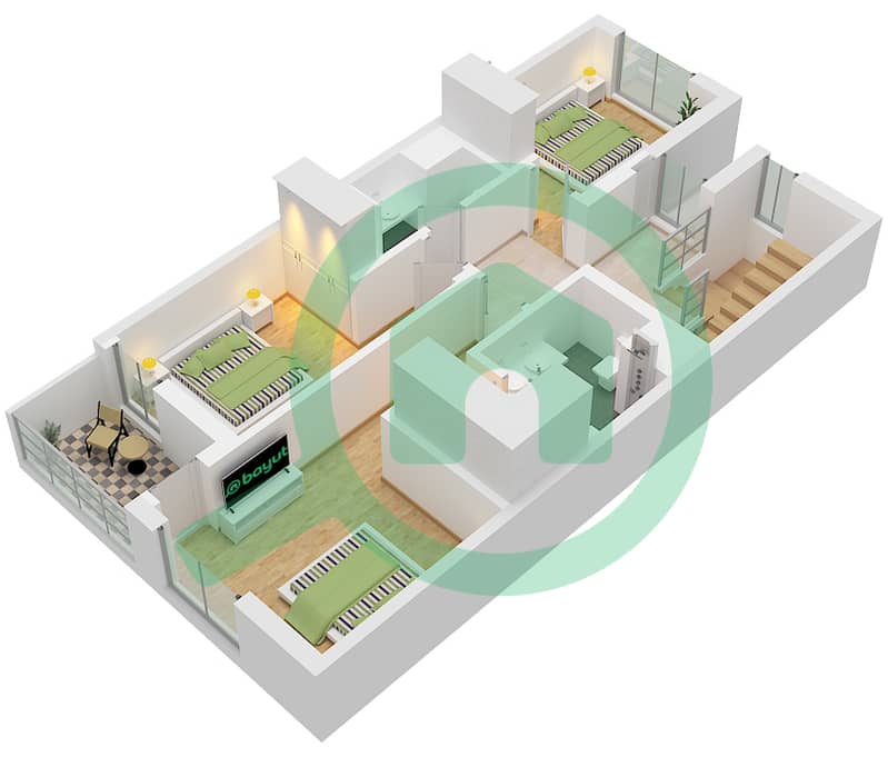 Mudon Al Ranim 4 - 3 Bedroom Townhouse Type/unit 3B2 / UNIT MID Floor plan Type 3B2 Unit MID Floor First interactive3D