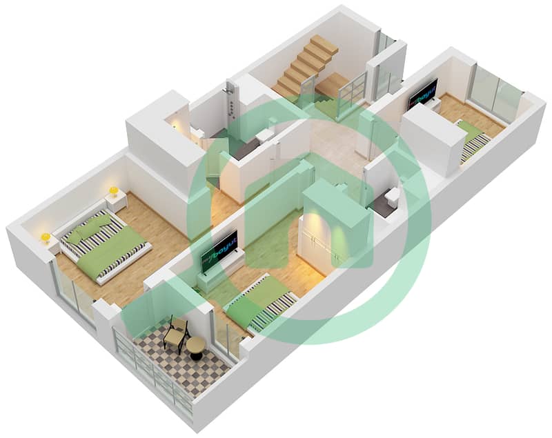 Mudon Al Ranim 4 - 3 Bedroom Townhouse Type/unit 3B2(M)/UNIT MID(MIRRORED) Floor plan Type 3B2(M) Unit MID (Mirrored) Floor First interactive3D