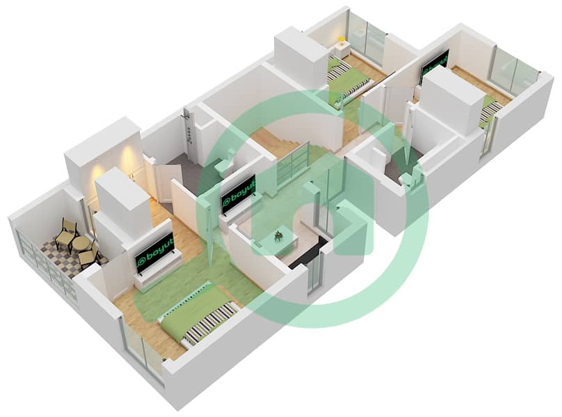 المخططات الطابقية لتصميم النموذج / الوحدة 4B1 / UNIT END تاون هاوس 4 غرف نوم - مدن الرنيم 4 Type 4B1 Unit END Floor First interactive3D